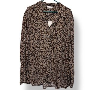 NWT Beachlunchlounge Cheetah Print Button Down Blouse – Size 3X